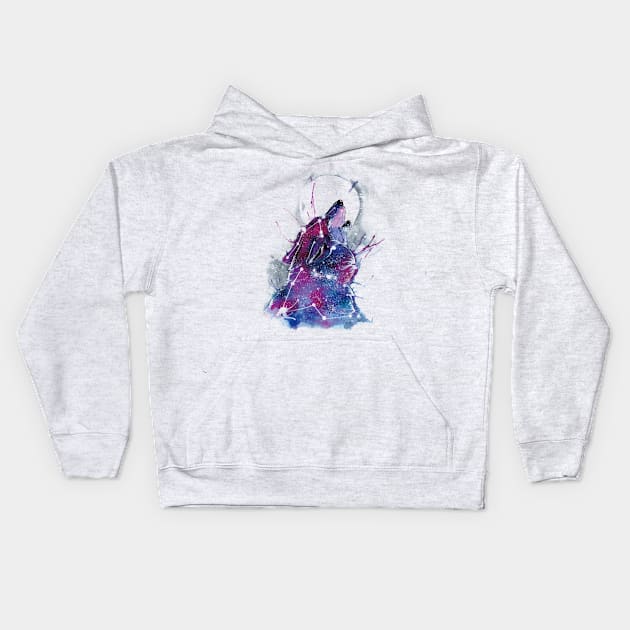 Wiccan Night Wolf Design With a Moon and Stars Kids Hoodie by kamodan